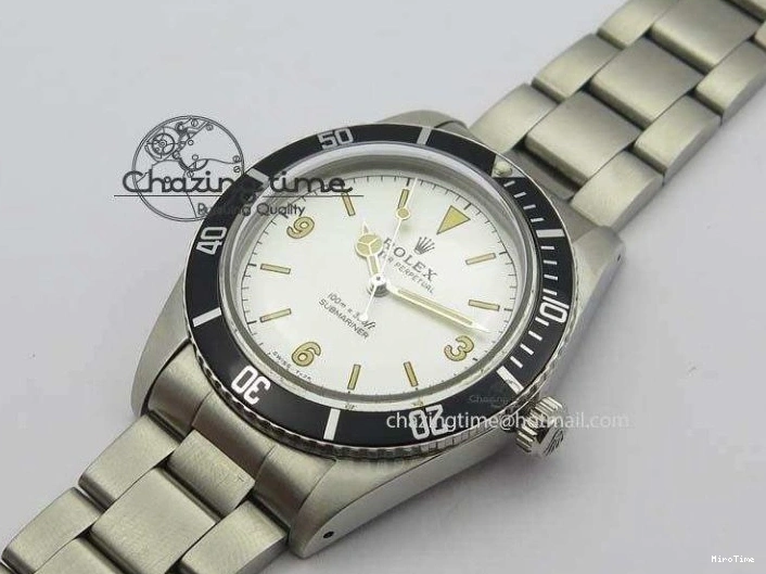 MiroTime 0421 ComfortFit Vintage 1680 Submariner No Date SS White Dial On SS Bracelet A 3855